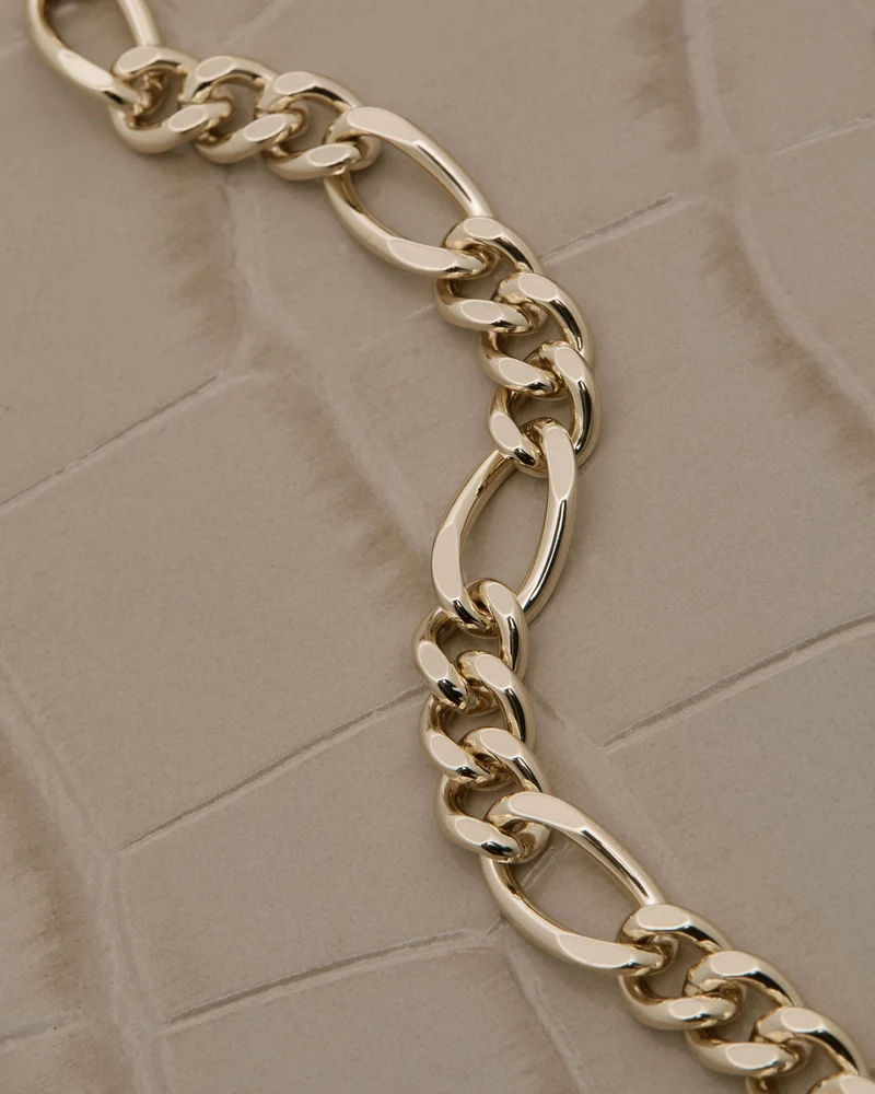 Multrees Chain Wallet - Croc-Embossed Leather Light Taupe