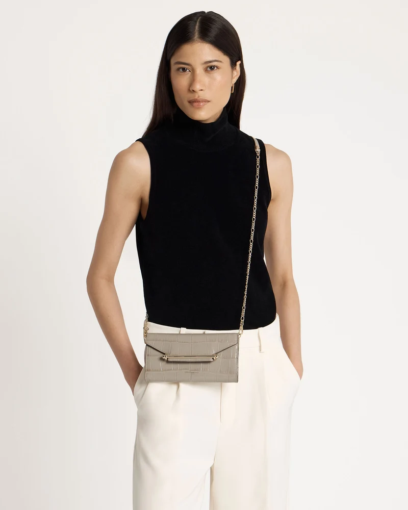 Multrees Chain Wallet - Croc-Embossed Leather Light Taupe