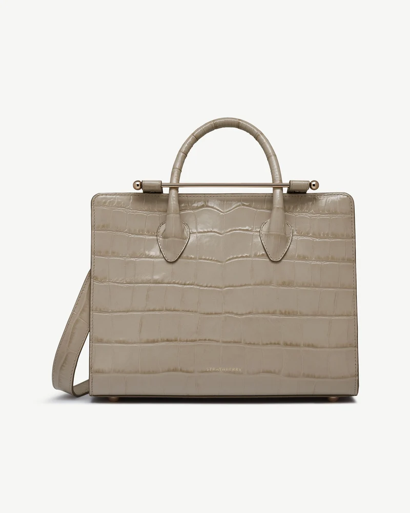 Midi Tote - Croc-Embossed Leather Light Taupe