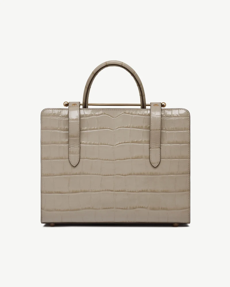 Midi Tote - Croc-Embossed Leather Light Taupe