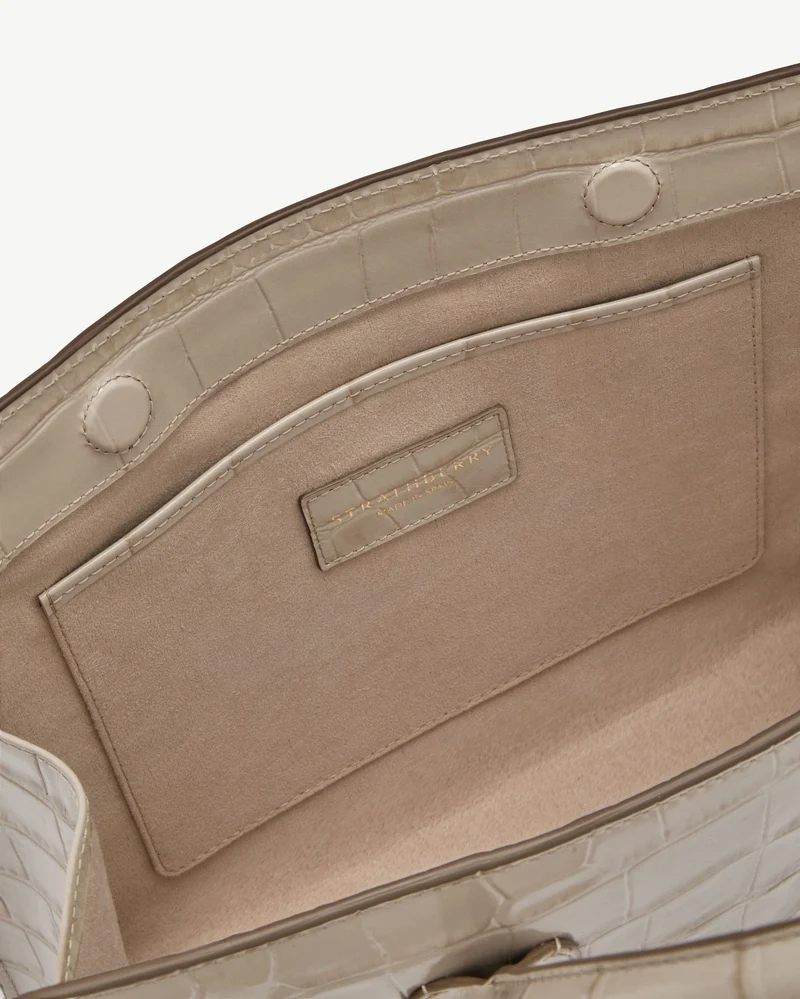 Midi Tote - Croc-Embossed Leather Light Taupe