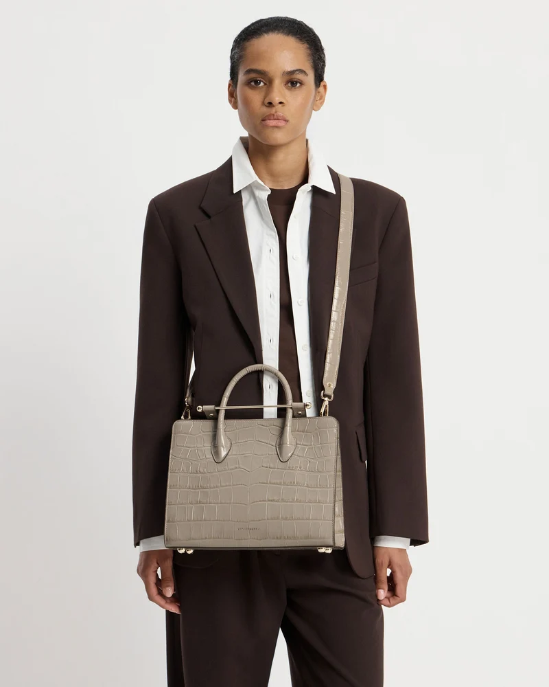 Midi Tote - Croc-Embossed Leather Light Taupe