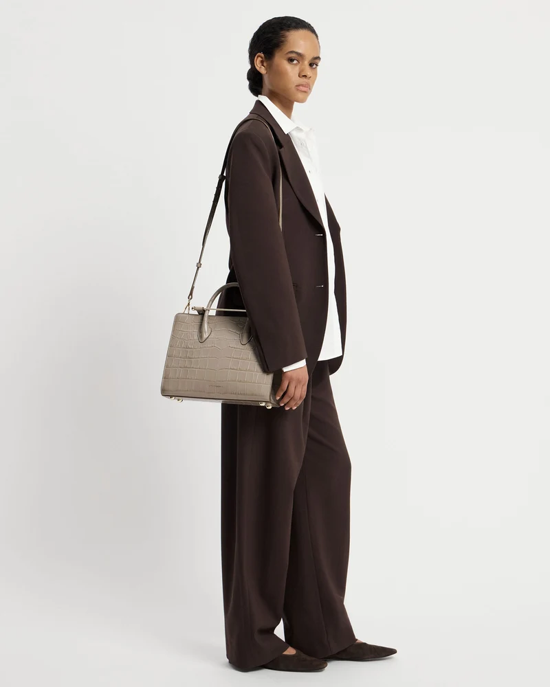 Midi Tote - Croc-Embossed Leather Light Taupe