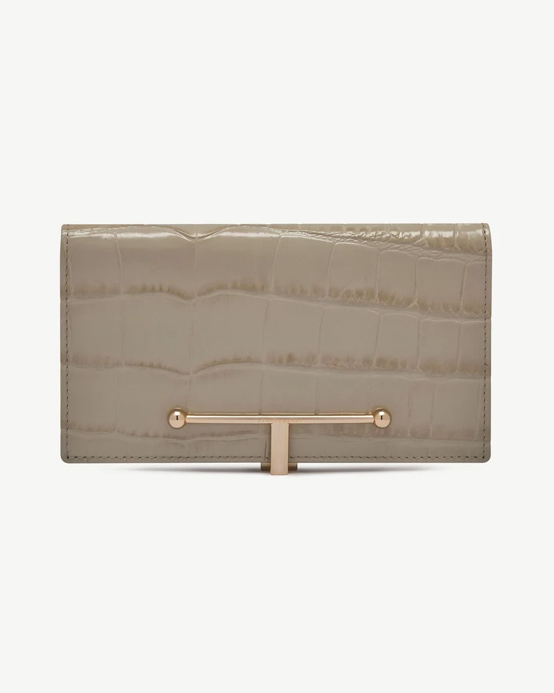 Large Melville Street Wallet - Croc-Embossed Leather Light Taupe