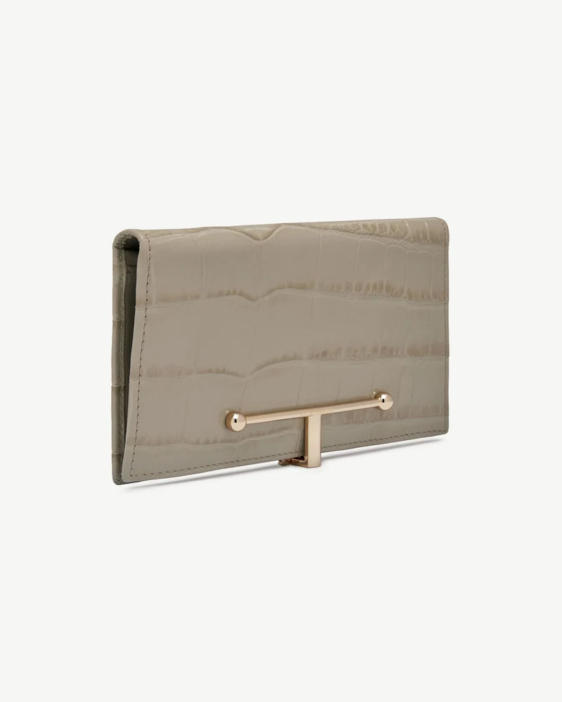 Large Melville Street Wallet - Croc-Embossed Leather Light Taupe