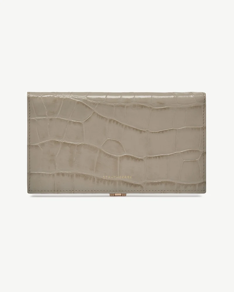 Large Melville Street Wallet - Croc-Embossed Leather Light Taupe