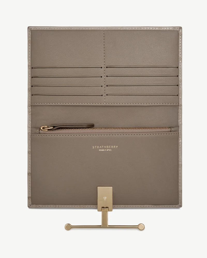 Large Melville Street Wallet - Croc-Embossed Leather Light Taupe
