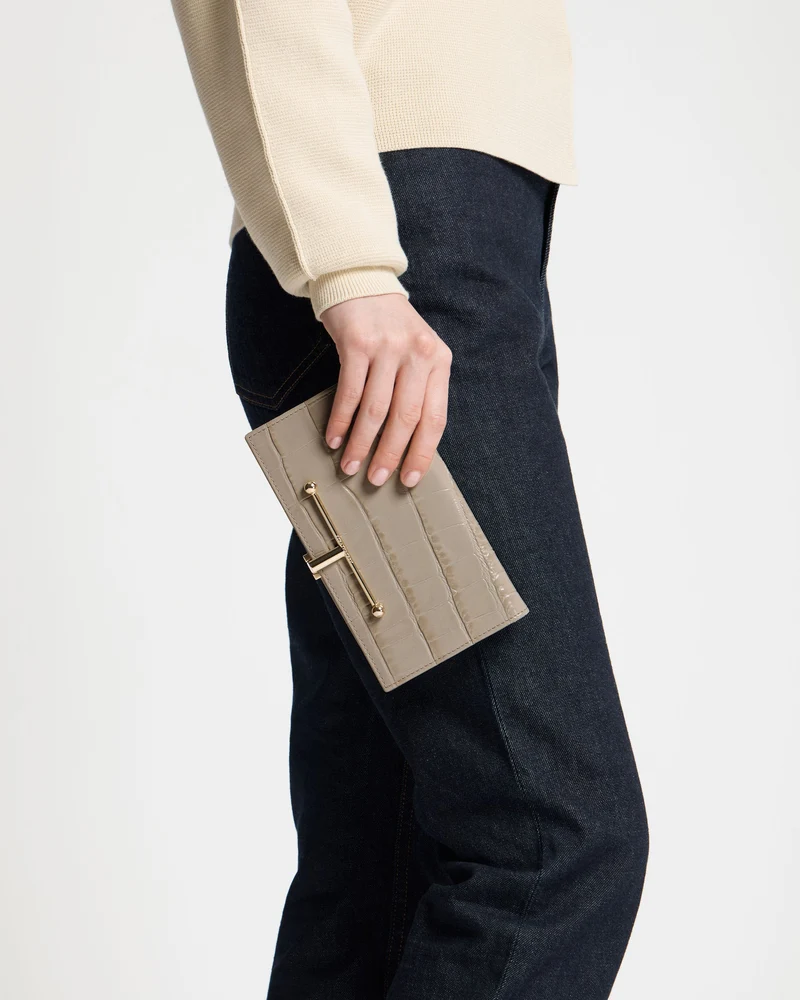 Large Melville Street Wallet - Croc-Embossed Leather Light Taupe