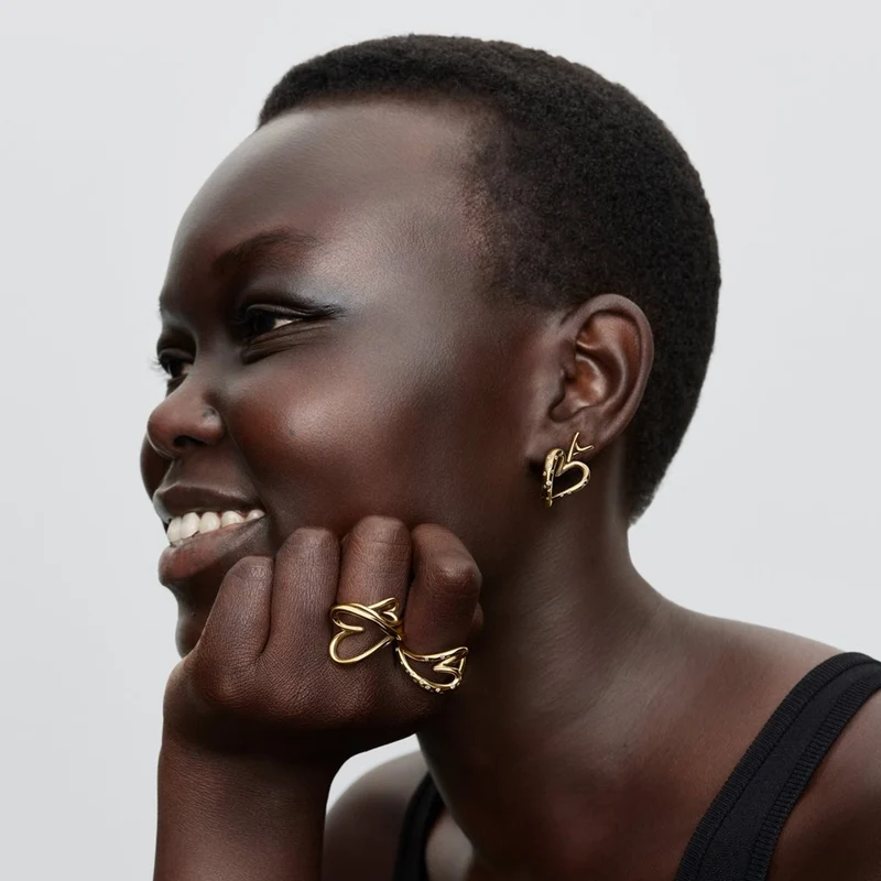 Pandora Essence Vergoldete Cubic Zirconia Organisch Geformte Stone-Set Herz-Hoop-Ohrringe 264664C01