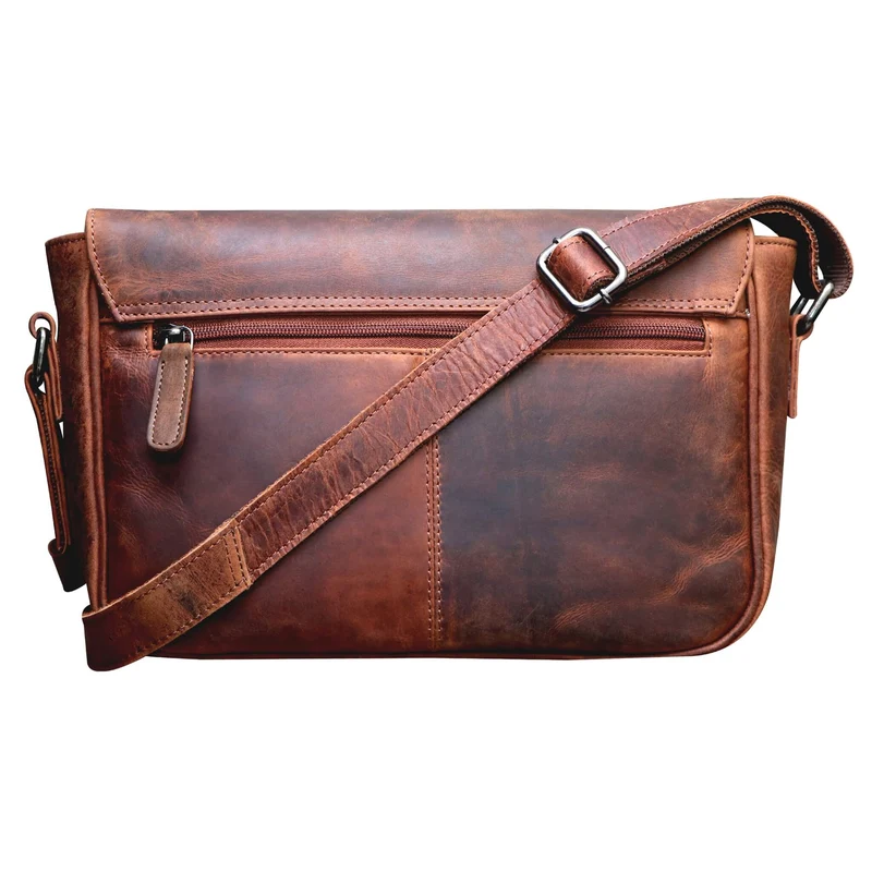 Ema Ledertasche Damen Umhängetasche mit Vielen Fächern Vintage-Look
