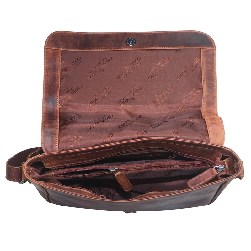 Ema Ledertasche Damen Umhängetasche mit Vielen Fächern Vintage-Look