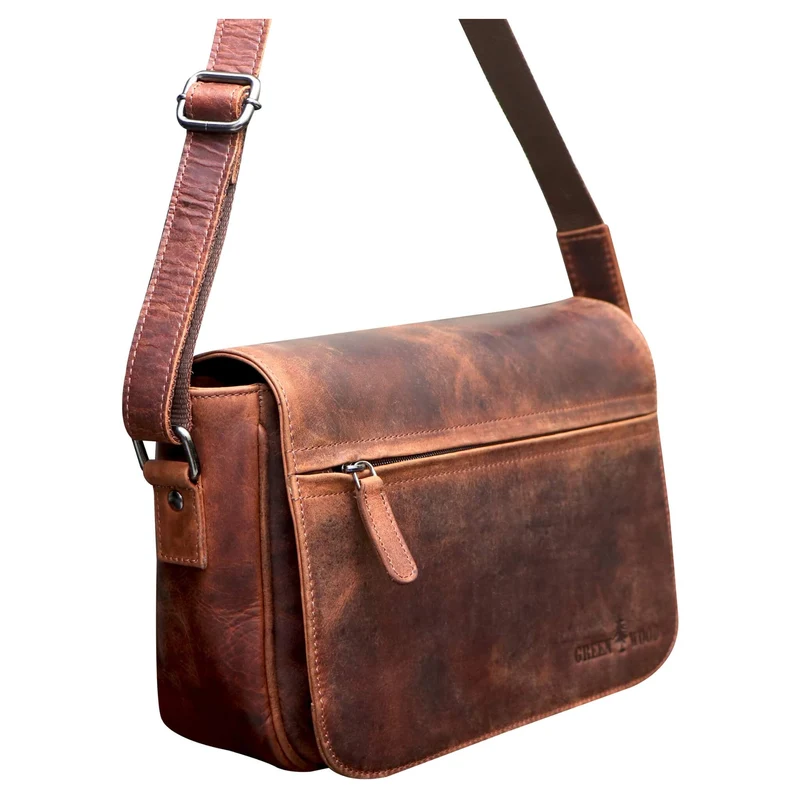 Ema Ledertasche Damen Umhängetasche mit Vielen Fächern Vintage-Look