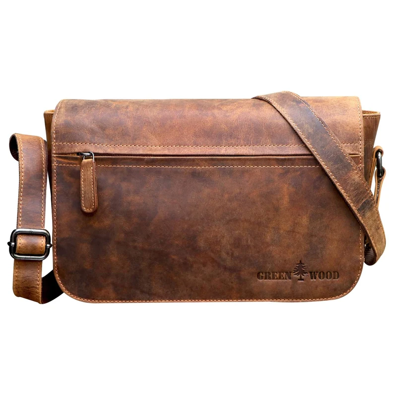 Ema Ledertasche Damen Umhängetasche mit Vielen Fächern Vintage-Look