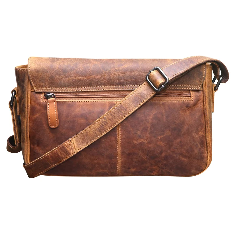 Ema Ledertasche Damen Umhängetasche mit Vielen Fächern Vintage-Look