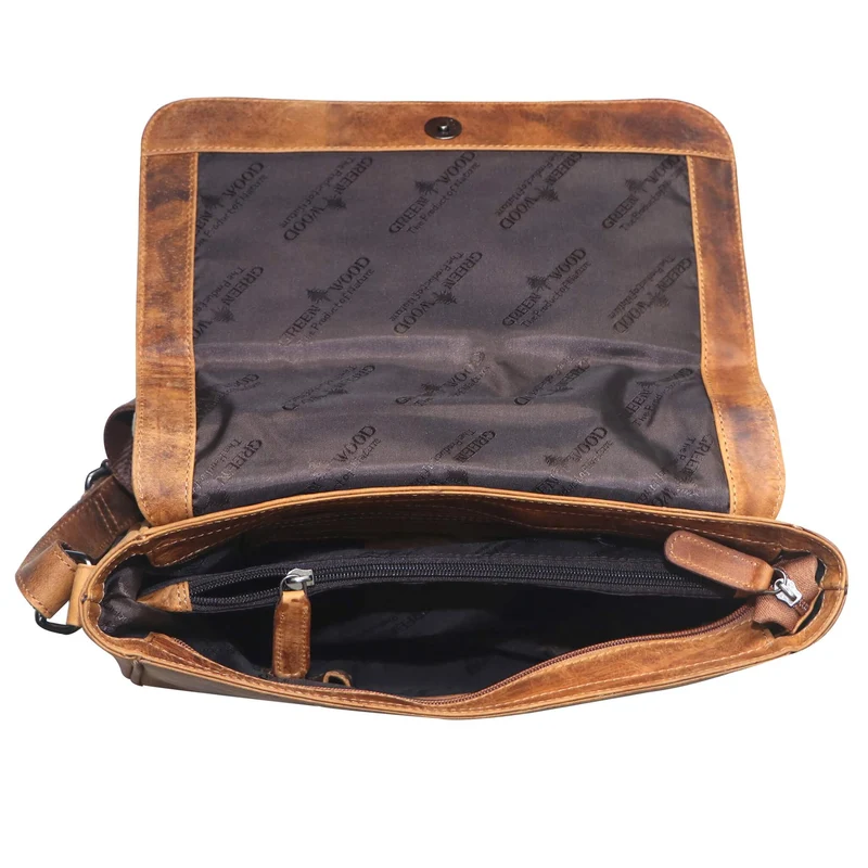 Ema Ledertasche Damen Umhängetasche mit Vielen Fächern Vintage-Look