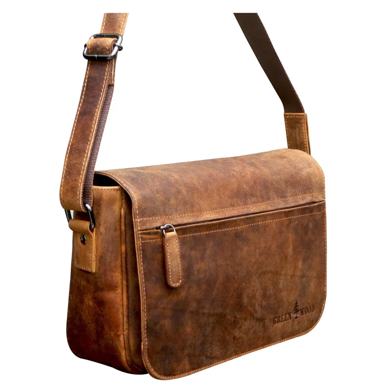 Ema Ledertasche Damen Umhängetasche mit Vielen Fächern Vintage-Look