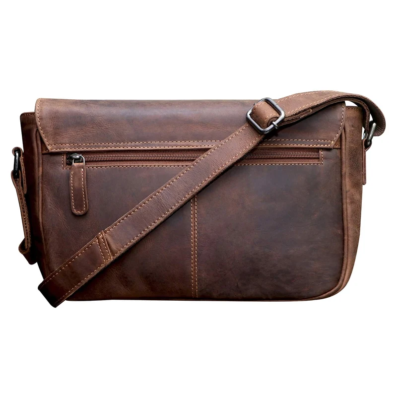 Ema Ledertasche Damen Umhängetasche mit Vielen Fächern Vintage-Look