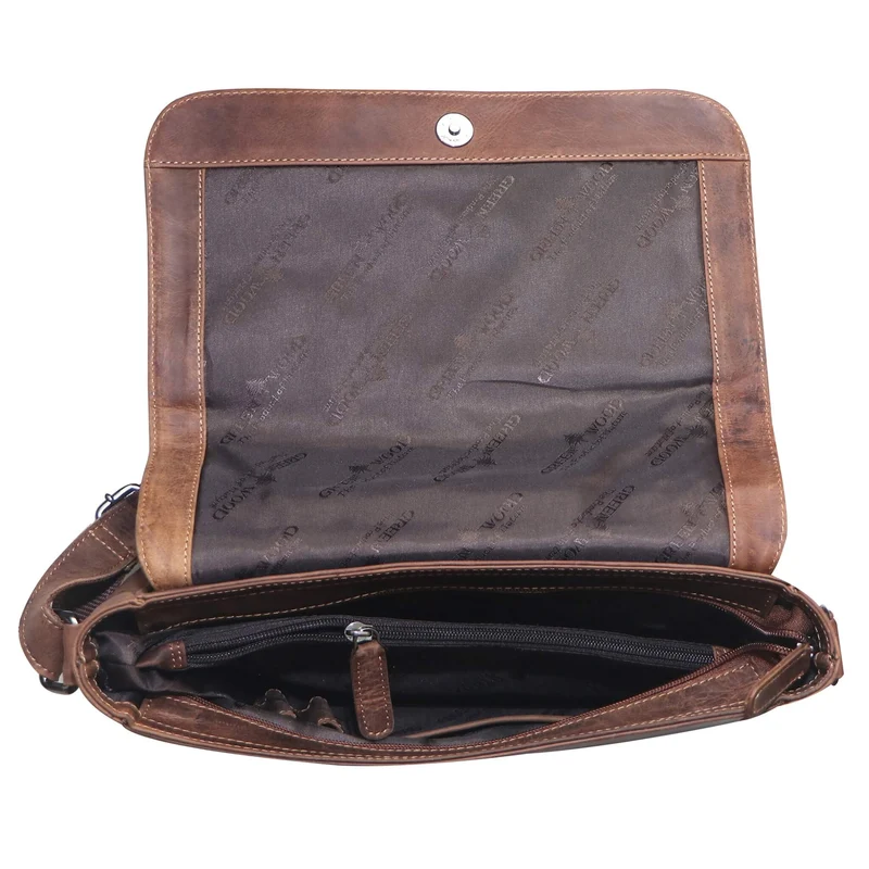 Ema Ledertasche Damen Umhängetasche mit Vielen Fächern Vintage-Look