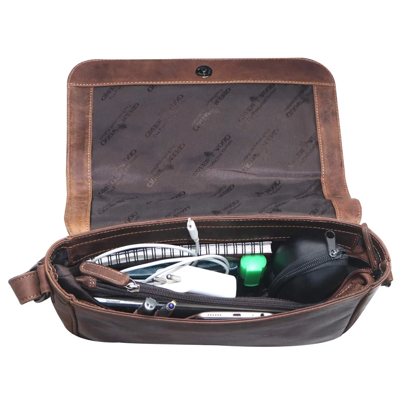 Ema Ledertasche Damen Umhängetasche mit Vielen Fächern Vintage-Look