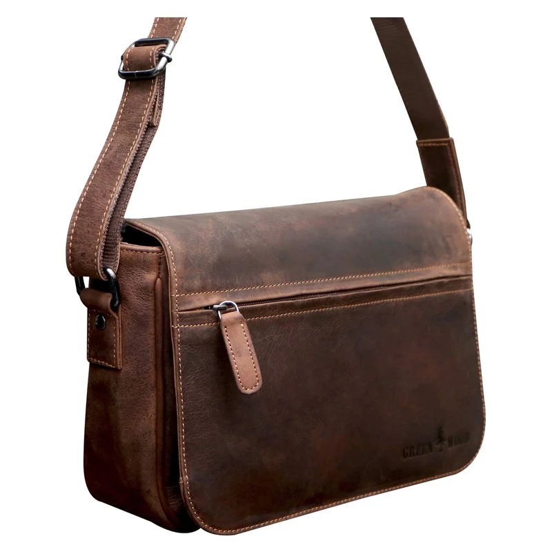 Ema Ledertasche Damen Umhängetasche mit Vielen Fächern Vintage-Look