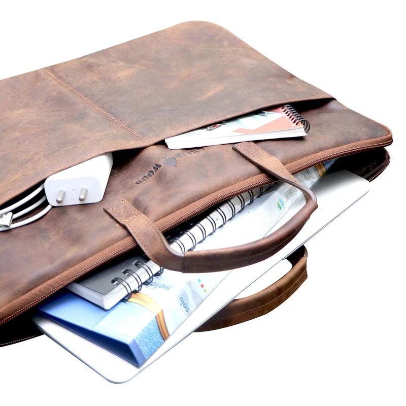 Fred Laptoptasche 17 Zoll Leder mit abnehmbarem Schultergurt Umhängetasche