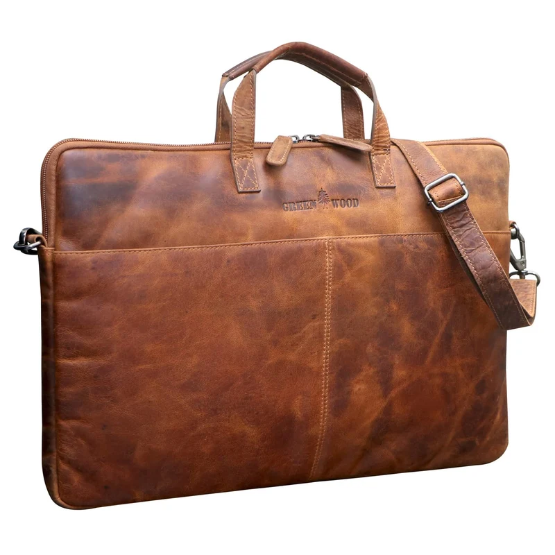Fred Laptoptasche 17 Zoll Leder mit abnehmbarem Schultergurt Umhängetasche