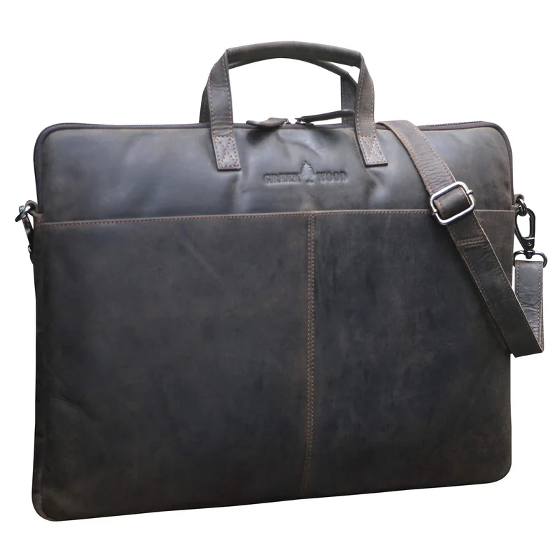 Fred Laptoptasche 17 Zoll Leder mit abnehmbarem Schultergurt Umhängetasche