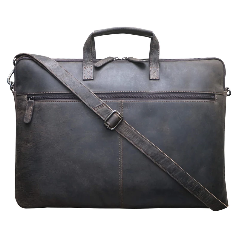 Fred Laptoptasche 17 Zoll Leder mit abnehmbarem Schultergurt Umhängetasche
