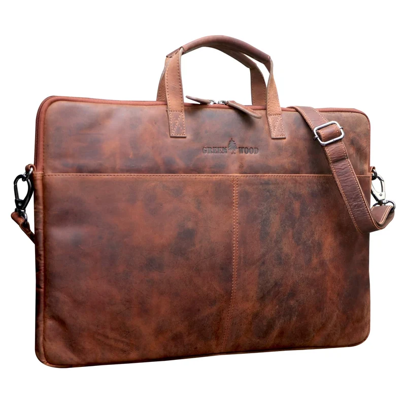 Fred Laptoptasche 15,6 Zoll Leder mit abnehmbarem Schultergurt Laptophülle