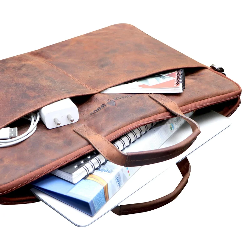 Fred Laptoptasche 15,6 Zoll Leder mit abnehmbarem Schultergurt Laptophülle
