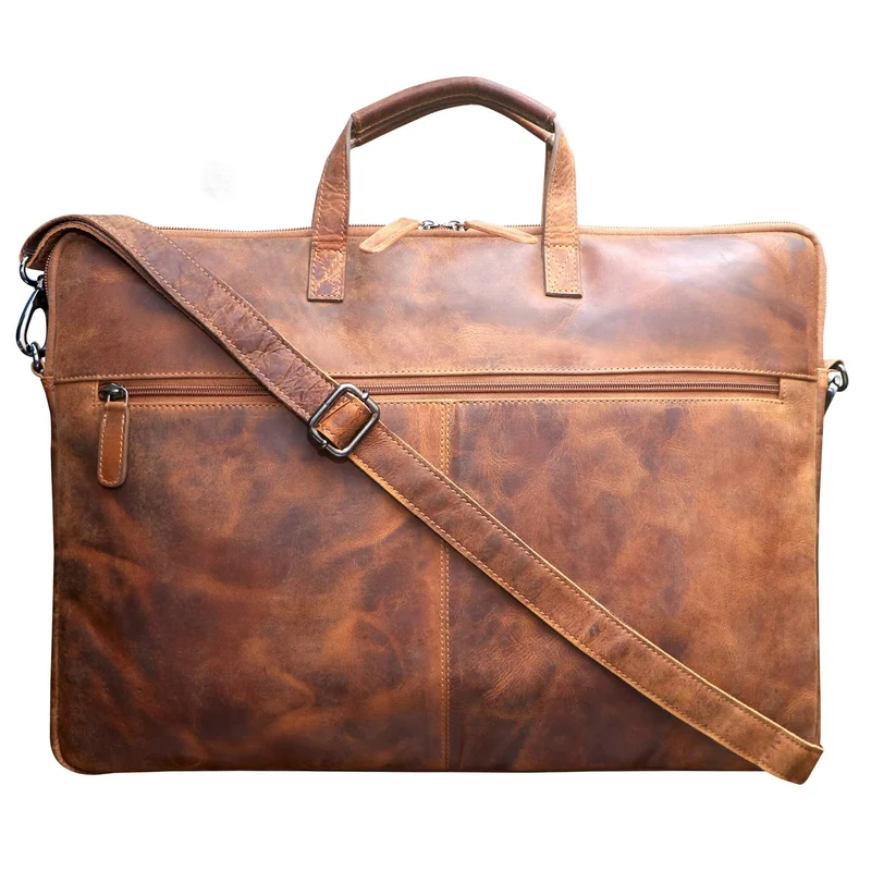 Fred Laptoptasche 15,6 Zoll Leder mit abnehmbarem Schultergurt Laptophülle