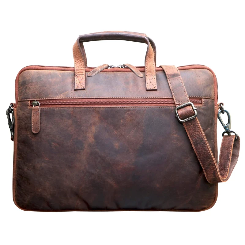 Fred Laptoptasche 14 Zoll Leder mit abnehmbarem Schultergurt Laptophülle