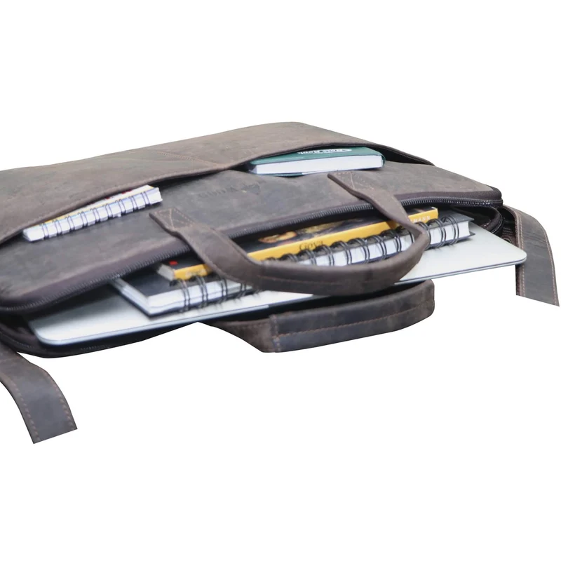 Fred Laptoptasche 14 Zoll Leder mit abnehmbarem Schultergurt Laptophülle