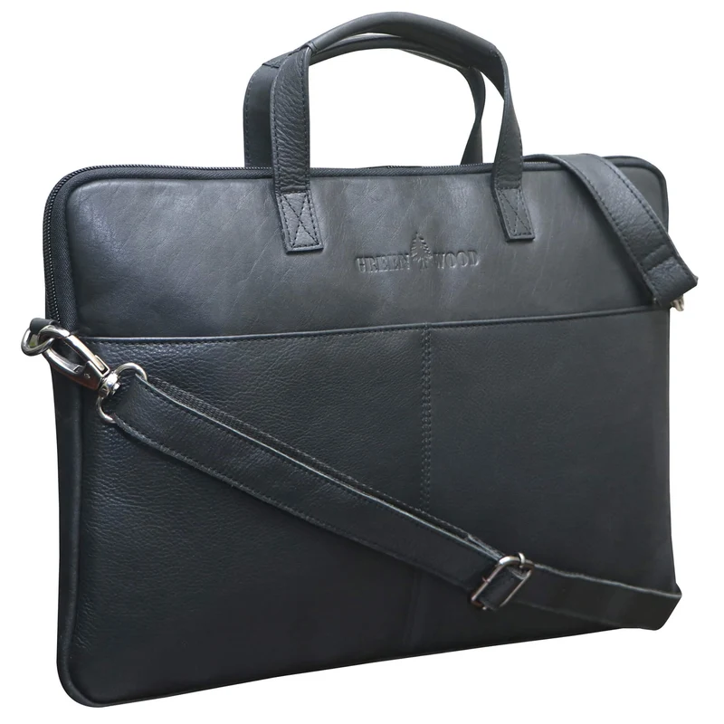 Fred Laptoptasche 14 Zoll Leder mit abnehmbarem Schultergurt Laptophülle