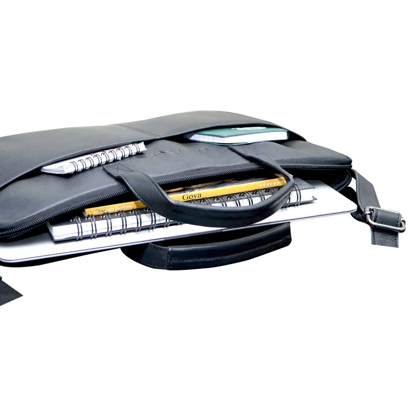 Fred Laptoptasche 14 Zoll Leder mit abnehmbarem Schultergurt Laptophülle