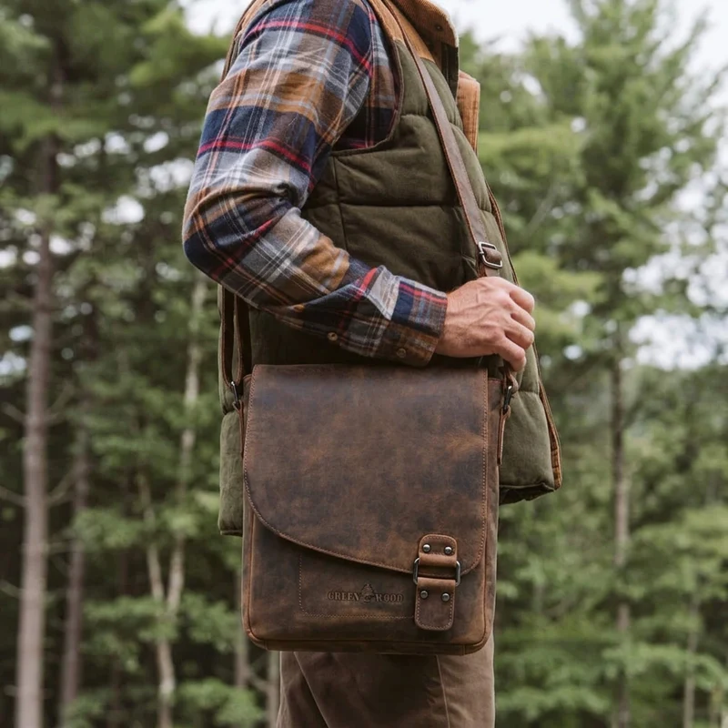 Hedwig Collegetasche Leder Damen Umhängetasche Herren Schultertasche A4
