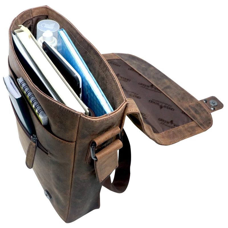 Hedwig Collegetasche Leder Damen Umhängetasche Herren Schultertasche A4