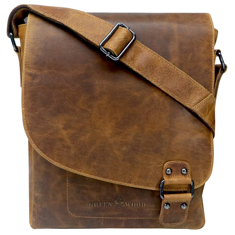 Hedwig Collegetasche Leder Damen Umhängetasche Herren Schultertasche A4