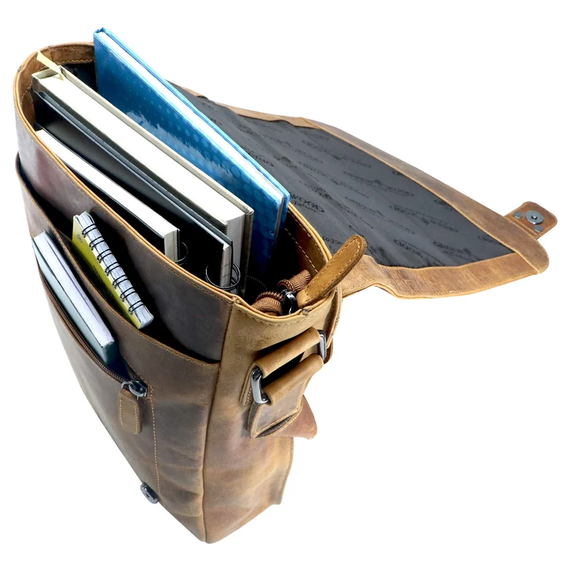 Hedwig Collegetasche Leder Damen Umhängetasche Herren Schultertasche A4