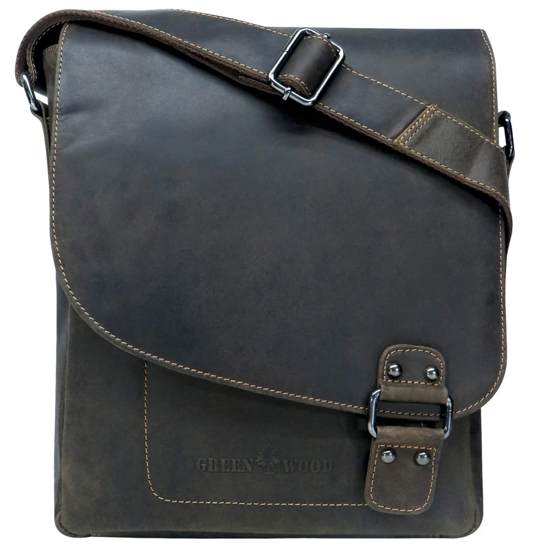 Hedwig Collegetasche Leder Damen Umhängetasche Herren Schultertasche A4