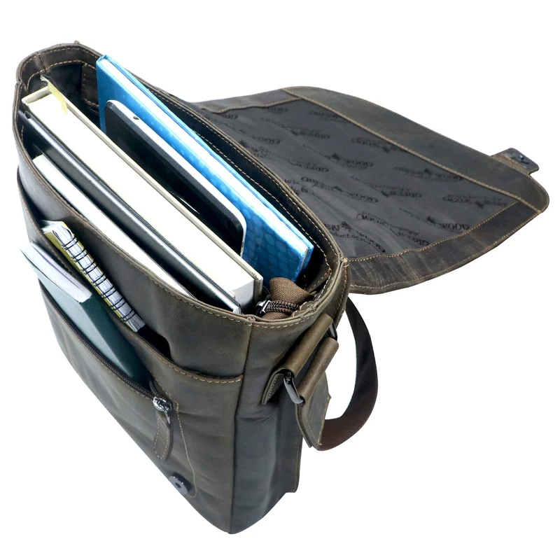 Hedwig Collegetasche Leder Damen Umhängetasche Herren Schultertasche A4