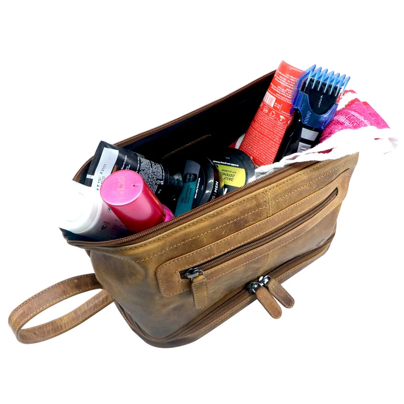 Hans Kosmetiktasche Damen Leder Große Kulturtasche Herren Wasserfest