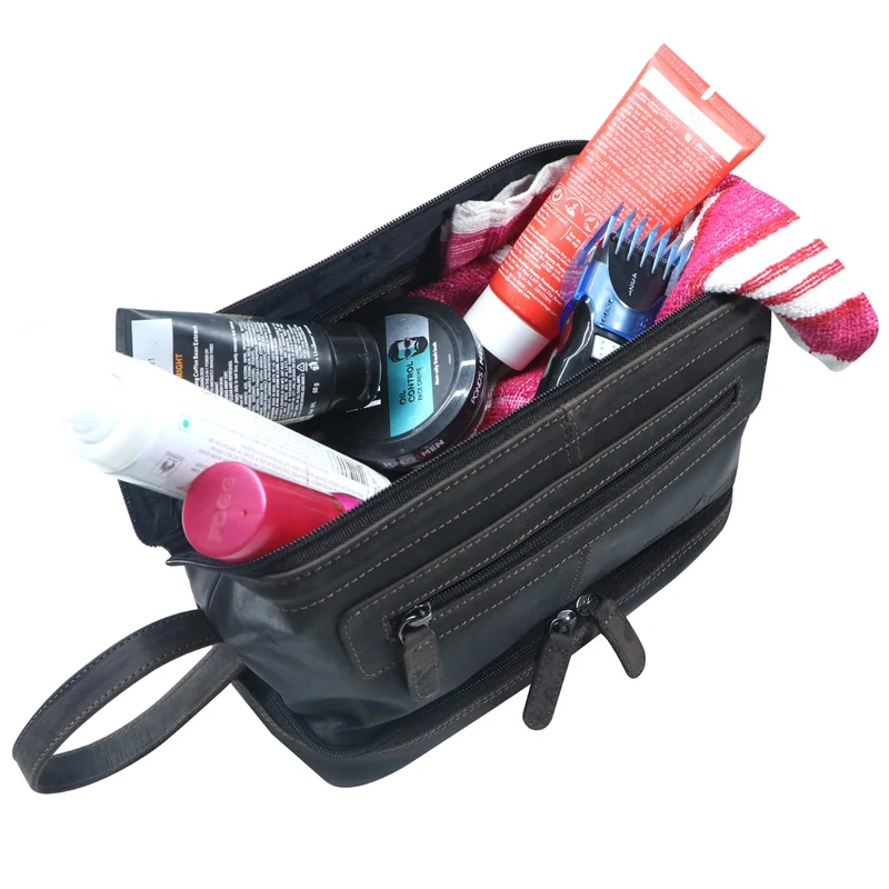 Hans Kosmetiktasche Damen Leder Große Kulturtasche Herren Wasserfest