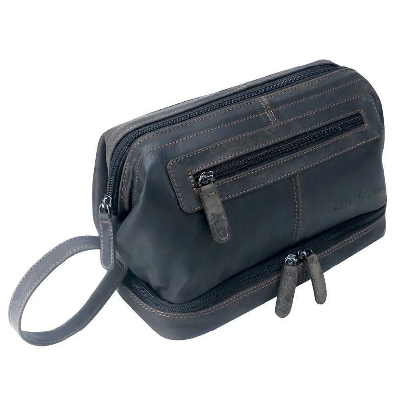 Hans Kosmetiktasche Damen Leder Große Kulturtasche Herren Wasserfest