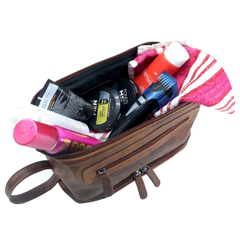 Hans Kosmetiktasche Damen Leder Große Kulturtasche Herren Wasserfest