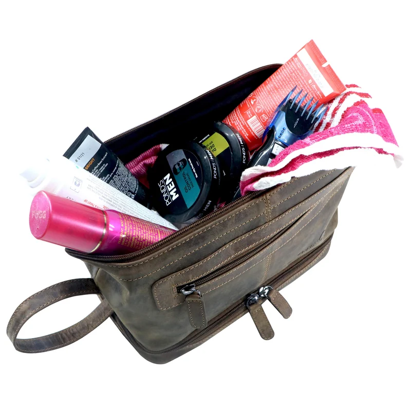 Hans Kosmetiktasche Damen Leder Große Kulturtasche Herren Wasserfest