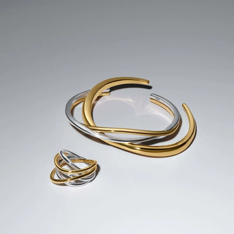 Pandora Essence Vergoldeter Zweifarbiger Entwined Band Ring 164673C00