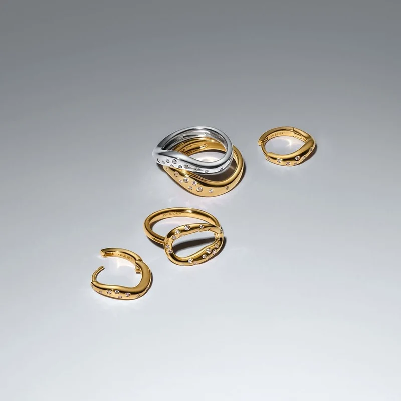 Pandora Essence Vergoldete Organisch Geformte Zweifarbige Stacking Rings 164674C01
