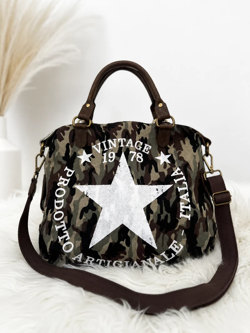 Tasche mit Echtleder-Details - camouflage