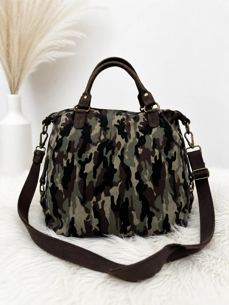 Tasche mit Echtleder-Details - camouflage